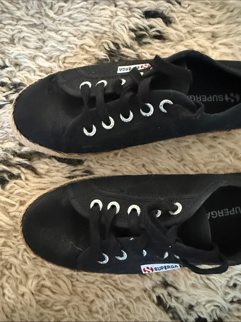 Superga Black Canvas Espadrille Lace-Up Sneakers